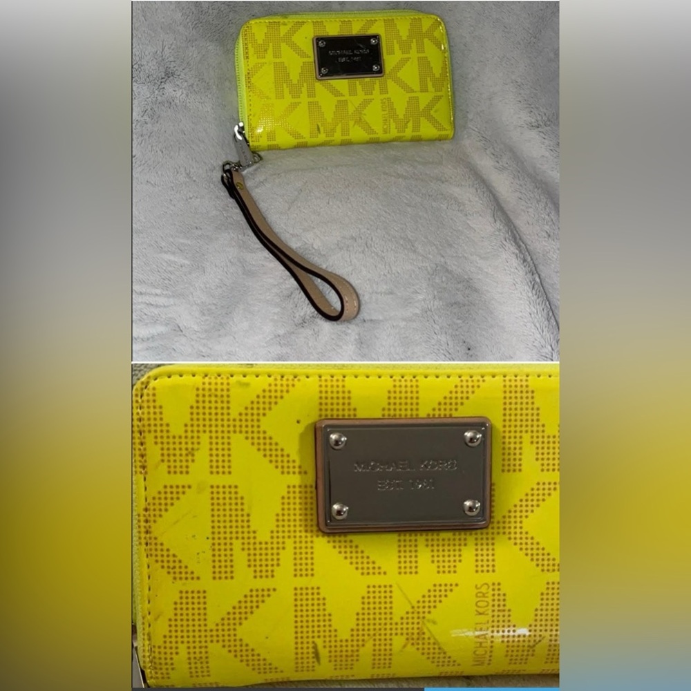 Michael Kors Neon Yellow Logo Wristlet